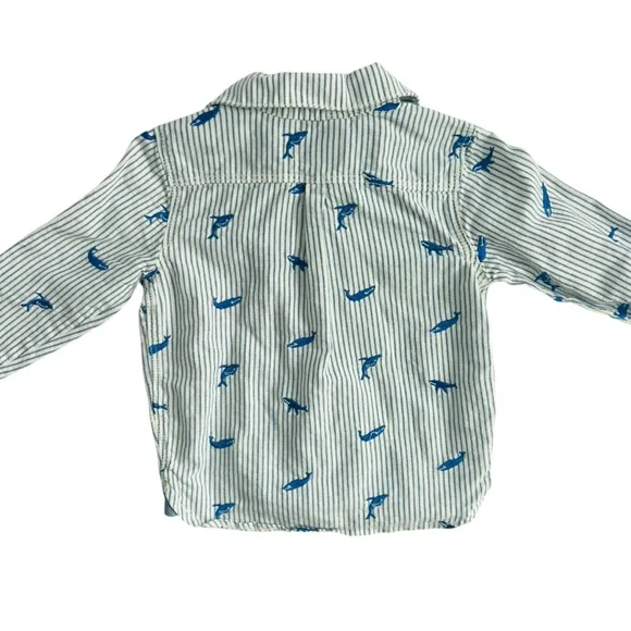Baby BODEN Whale Embroidered Long Sleeve Button Front Shirt - Picture 4 of 6